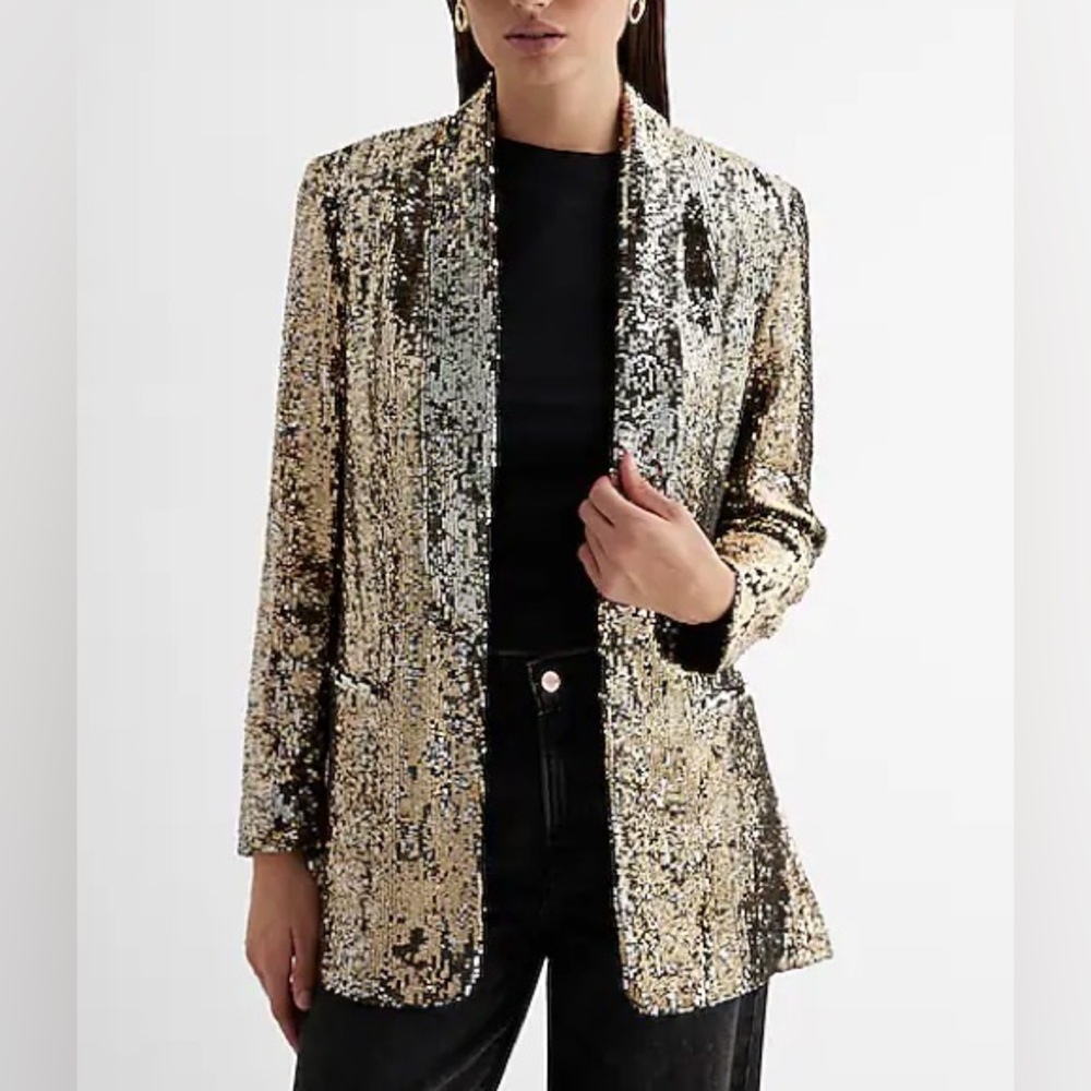 EXPRESS Sequin Open Front Boyfriend Blazer